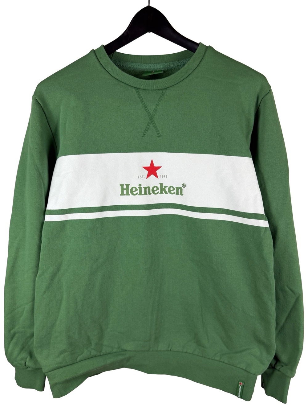 Mens Y2K Heineken Beer Brewery Promo Green Pullover Sweatshirt Size L